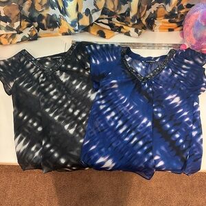 Express Blue and Black V-Neck Top with Sequin Detail